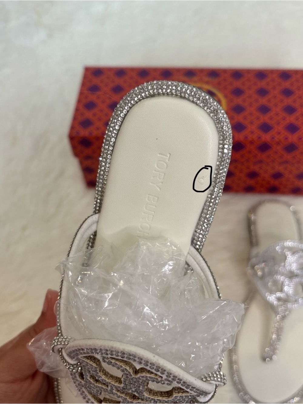 Tory Burch White Crystal-Embellished Logo Thong Sandals - Picture 4 of 4